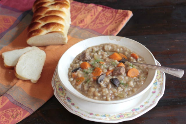 beef barley mushroom soup and challah1