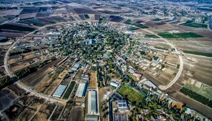 Aerial photo of farmland in Israel.