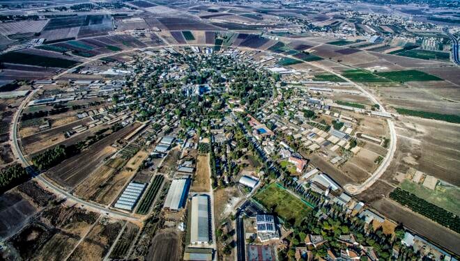 Aerial photo of farmland in Israel.
