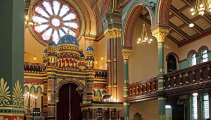 photo of an ornate synagogue sanctuary