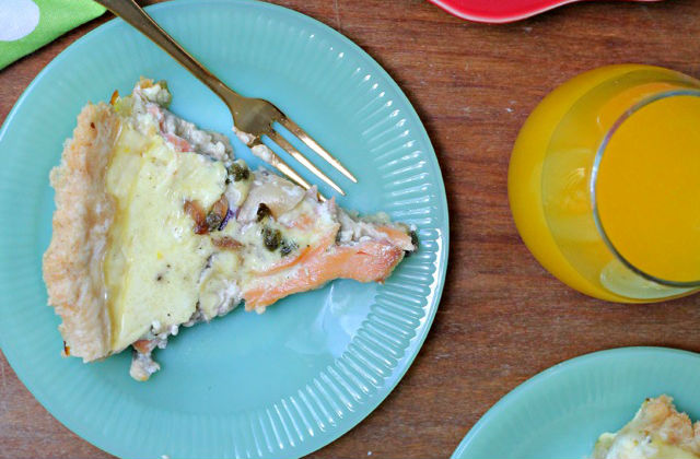 Smoked Salmon and Goat Cheese Quiche slice1