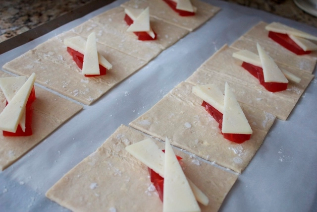 Manchego and quince pastry in process