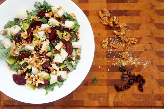 chopped kale salad with roasted beets