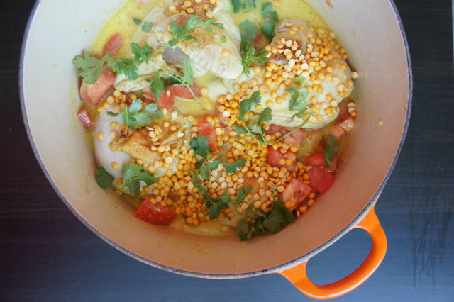 coconut curry chicken in process