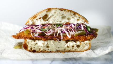 schnitzel and sumac slaw sandwich