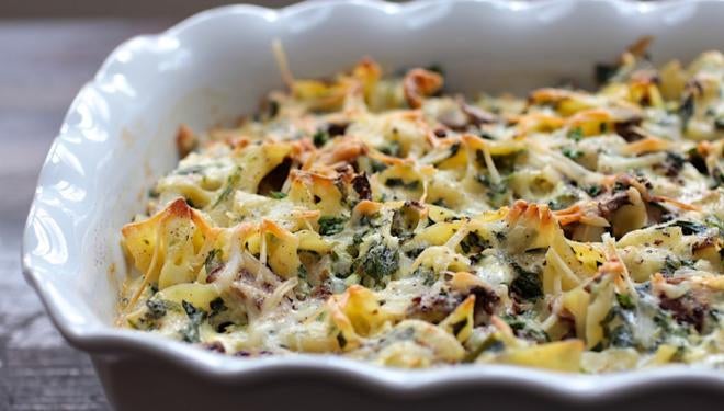 savory cheese mushroom kugel