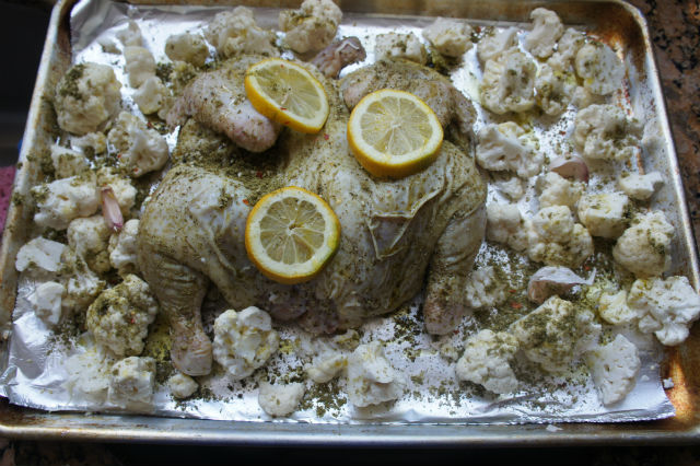 sheet pan zaatar chicken prep