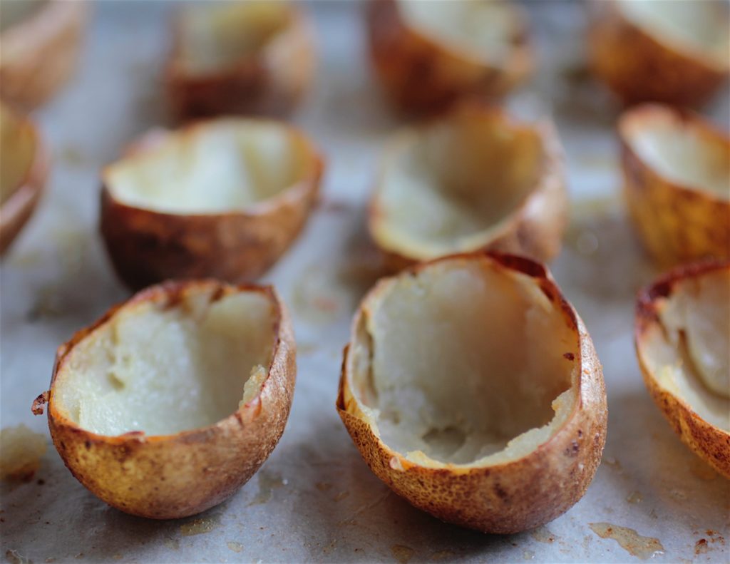 potato skins scooped and baked 3x; Liz Rueven