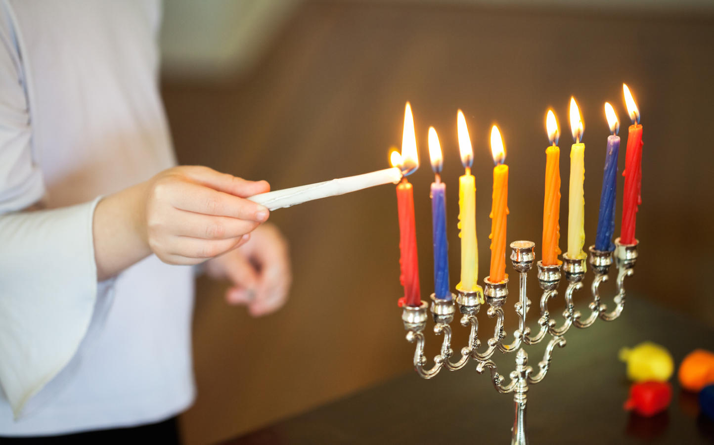 Image result for lit hanukkah menorah colourful