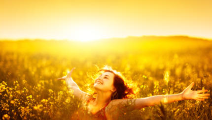 happy woman in field