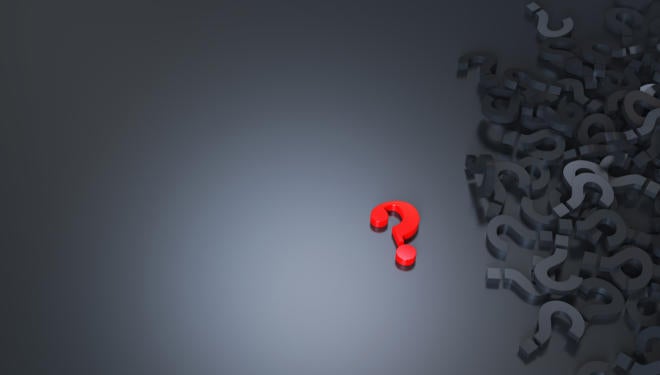 Red question mark in black