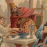 Queen Esther accuses Haman before King Ahasuerus, chromolithograph, published 1886