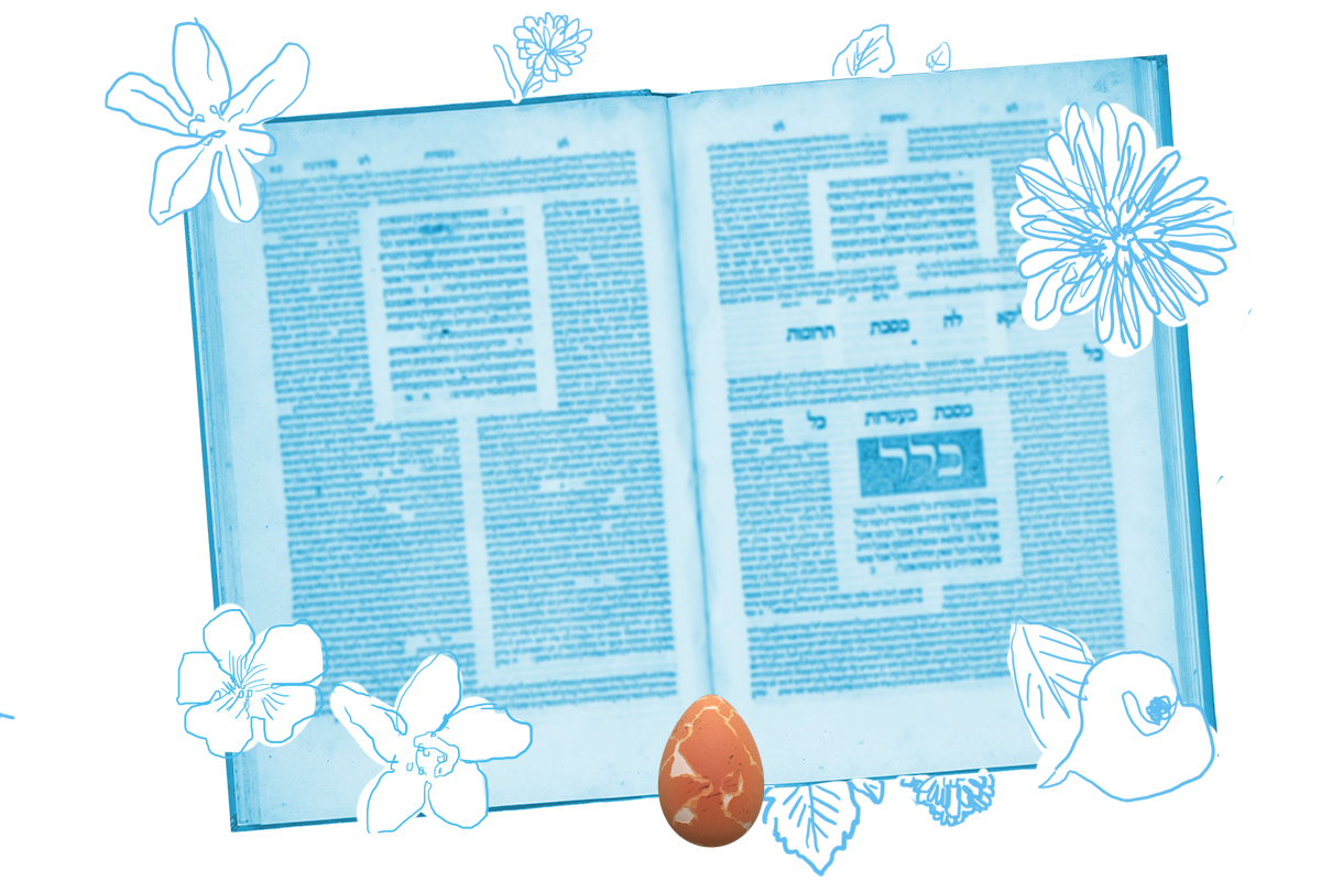 open talmud and an egg
