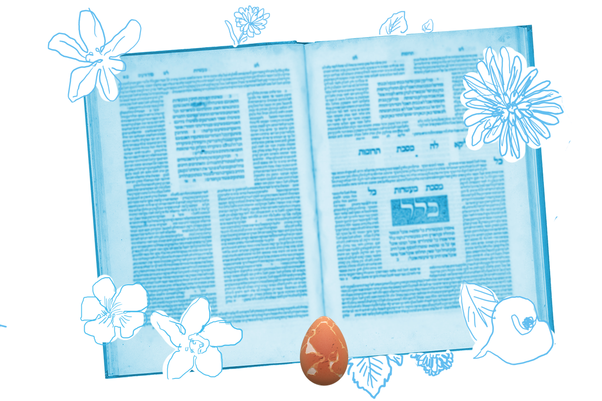 open talmud and an egg