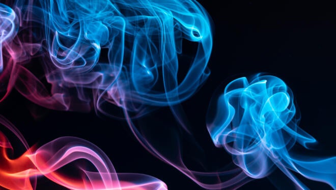Colorful steam on a black background.