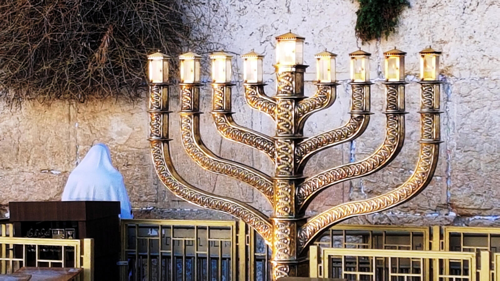 Huge Hanukkah menorah at the Western Wall.