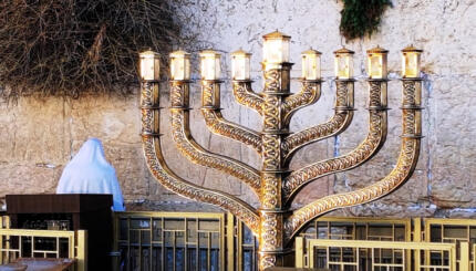 Huge Hanukkah menorah at the Western Wall.