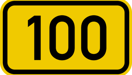 yellow sign that says "100 in black letters