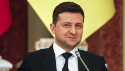 KIEV, UKRAINE FEBRUARY 3, 2022: Ukraine's President Volodymyr Zelensky looks on during a joint news conference with his Turkish counterpart Recep Tayyip Erdogan following their talks at the Mariinsky Palace. Zelensky and Erdogan have signed an agreement on a free trade zone. Irina Yakovleva/TASS (Photo by Irina YakovlevaTASS via Getty Images)
