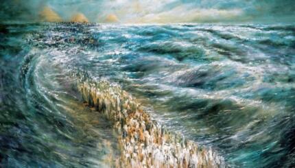 painting of the israelites crossing through the red sea