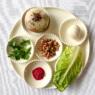 A vegan seder plate for Passover, including an alternative vegetarian shankbone