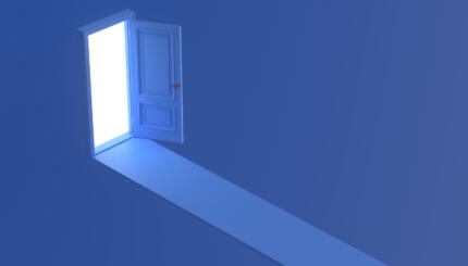 The door to the unknown in the blue space