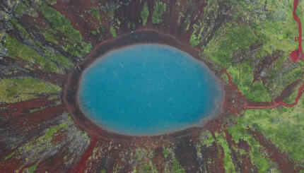Keri√∞ Volcanic Crater Lake photographed from directly above, Gr√≠msnes, Iceland