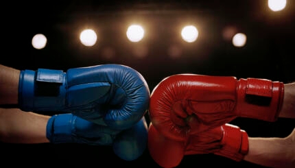 photo of red and blue boxing gloves