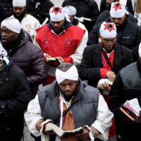 Members of the Black Hebrew Israelites gather on Capitol Hill November 13, 2018 in Washington, DC. - The Black Hebrew Israelites are groups of Black Americans who believe that they are descendants of the ancient Israelites. (Photo by Brendan Smialowski / AFP) (Photo credit should read BRENDAN SMIALOWSKI/AFP via Getty Images)