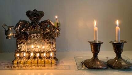 hanukkah menorah and shabbat candles