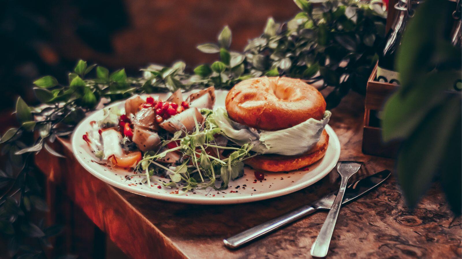 bagel at Hebvre restaurant in Krakow Poland