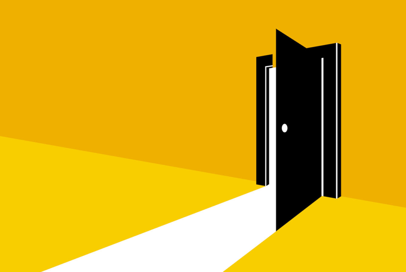 Half open secret door new opportunities concept vector illustration, fear of the unknown, step inside the future, what is behind, what is there.