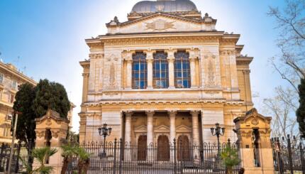 Rome. Great Synagogue of Rome facade view, Jewish temple in eternal city