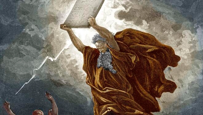 Moses breaks the tablets of the law by Dor√© - Bible