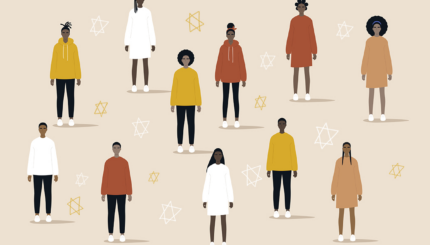 illustration of many people and stars of david