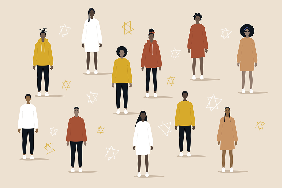 illustration of many people and stars of david