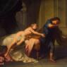 classical painting of a naked woman grabbing a young man