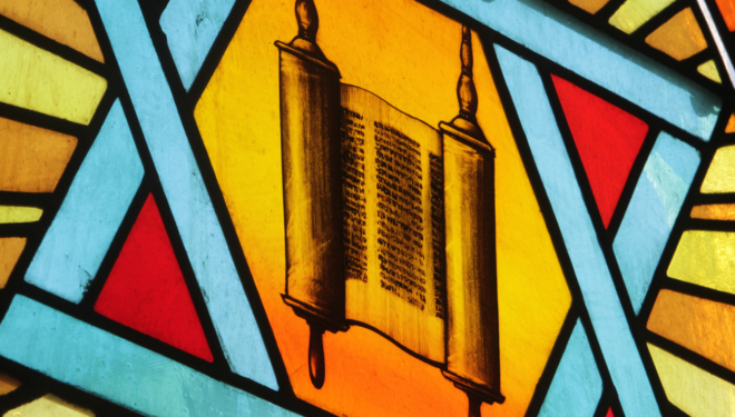 Stained Glass with Torah Scroll