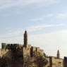 Photograph of the walls of Jerusalem with the Tower of David.