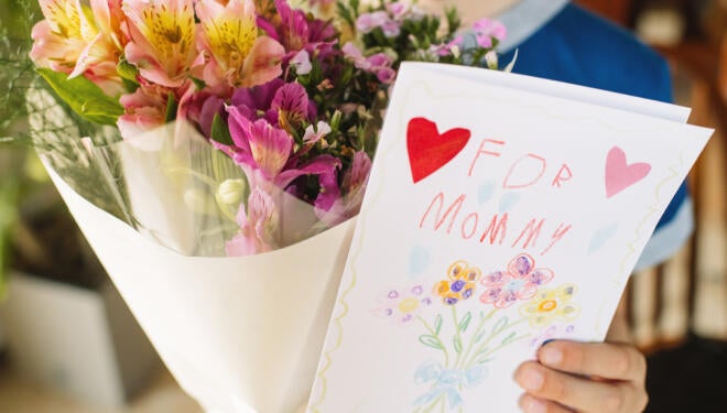 card and flowers for mother's day