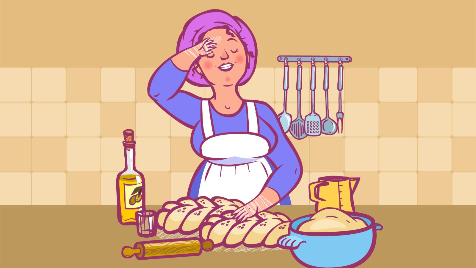 illustration of a woman making challah
