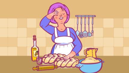 illustration of a woman making challah