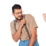 Man cringing in front of someone else's fist.