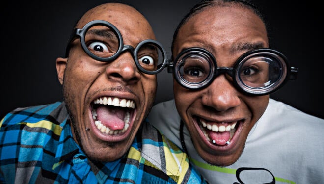 two dorky men in glasses