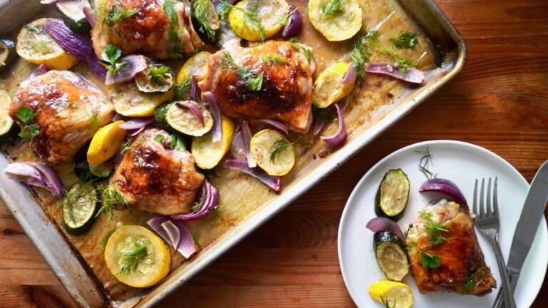 Sheet-pan Hot Honey and Sumac Chicken and Summer Veggies