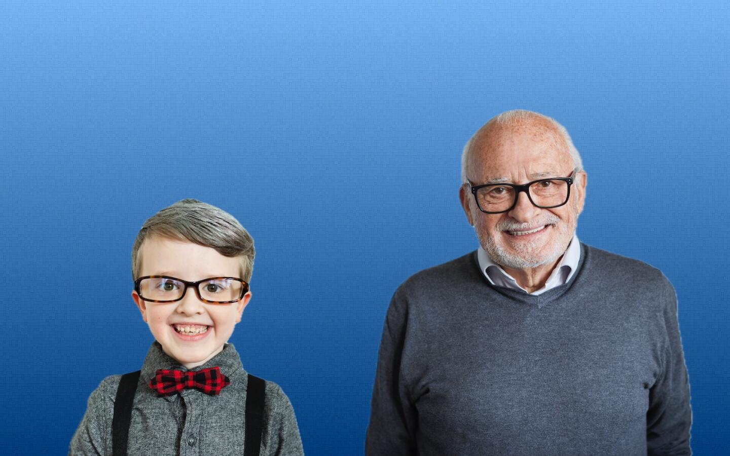 young boy and old man on a blue background