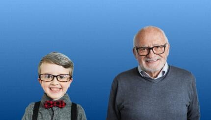 young boy and old man on a blue background