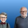 young boy and old man on a blue background