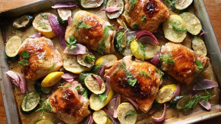 Sheet-pan Hot Honey and Sumac Chicken and Summer Veggies