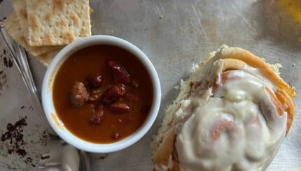 Cinnamon bun and chili.